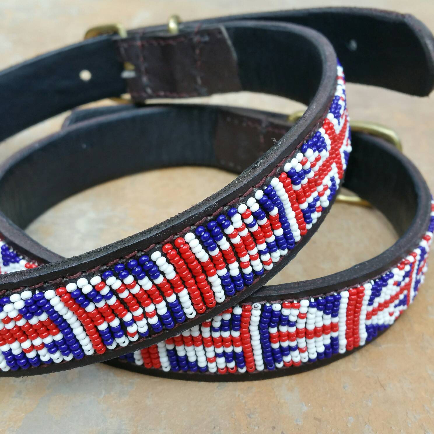 Union jack dog collar, British flag,Kenya beaded dog collar, Leather beaded dog collar, African ...